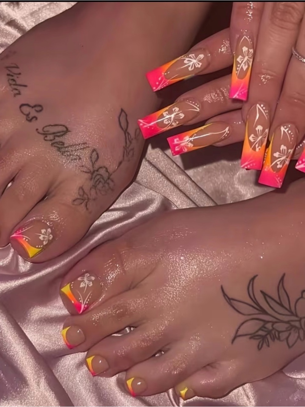 Tropical Ombre Pink & Yellow Nail Set - Hand & Toe